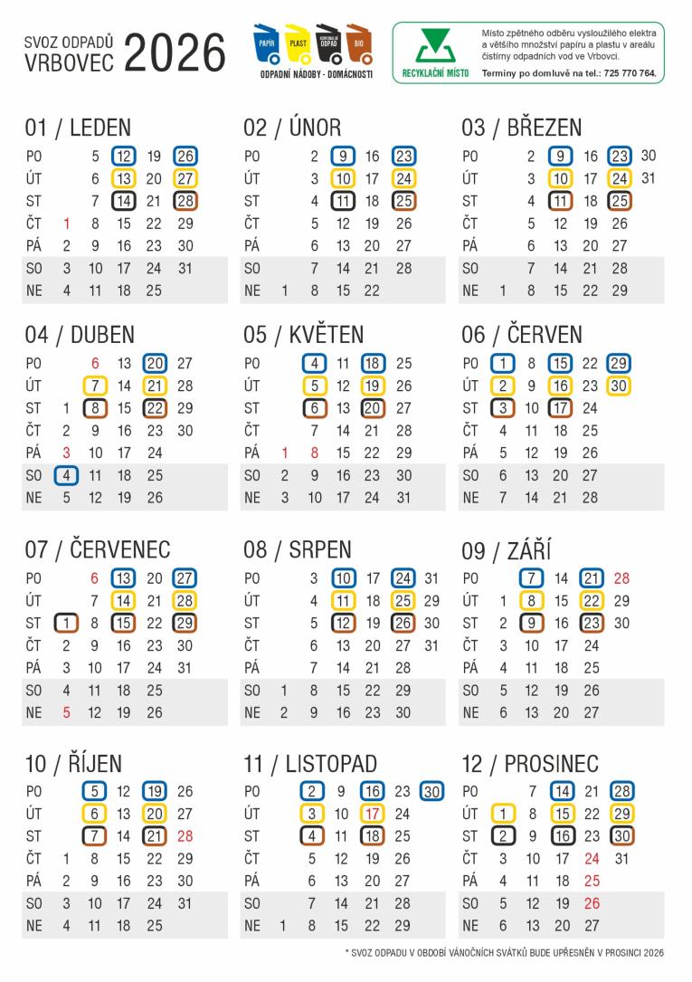 kalendář svozů 2026